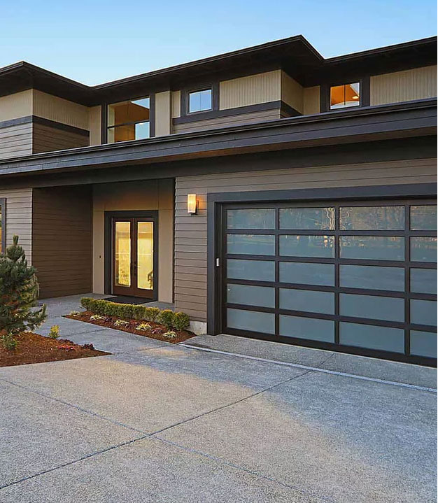 house with full aluminum garage door